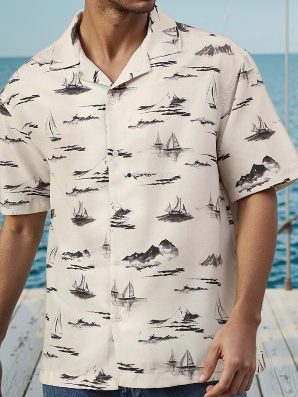 croft & barrow White Short-Sleeve Nautical Print Button-Down Shirt